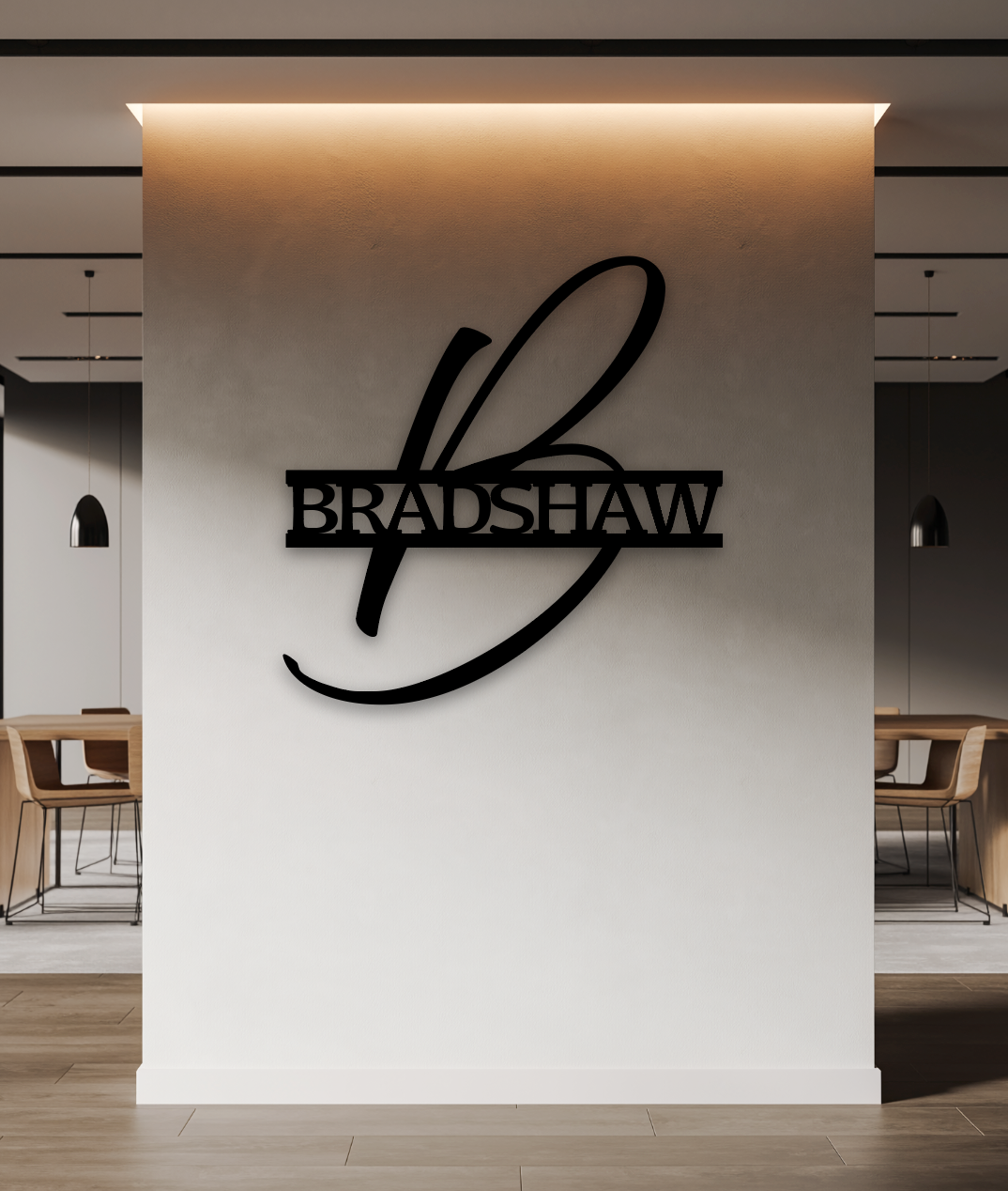 Black metal sign designed by Luxe Fusion, monogram, personalized name sign.